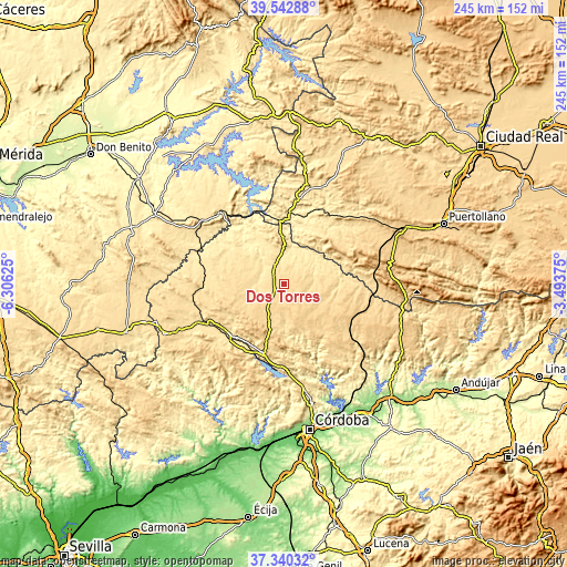 Topographic map of Dos Torres