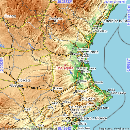 Topographic map of Dos Aguas