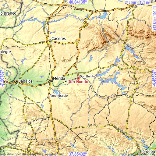 Topographic map of Don Benito