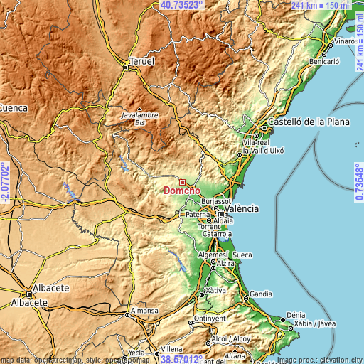 Topographic map of Domeño