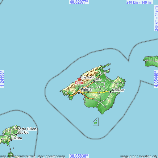 Topographic map of Deià