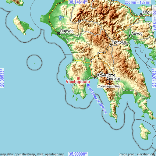 Topographic map of Vlachópoulo