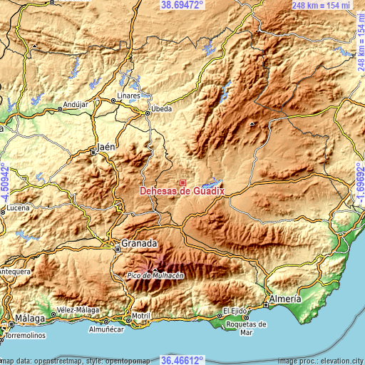 Topographic map of Dehesas de Guadix