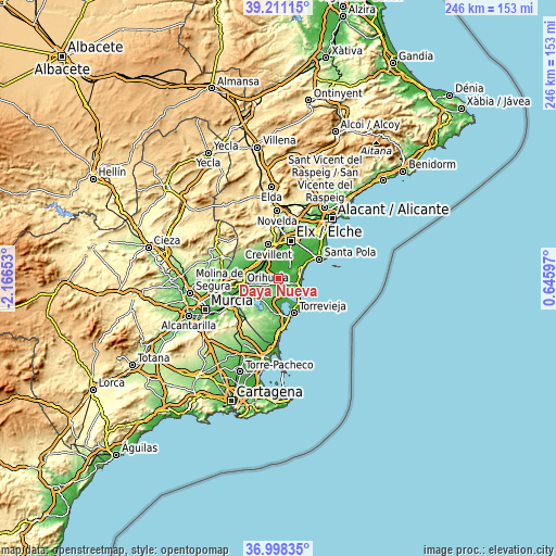 Topographic map of Daya Nueva