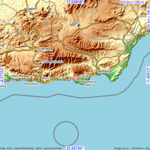 Topographic map of Dalías