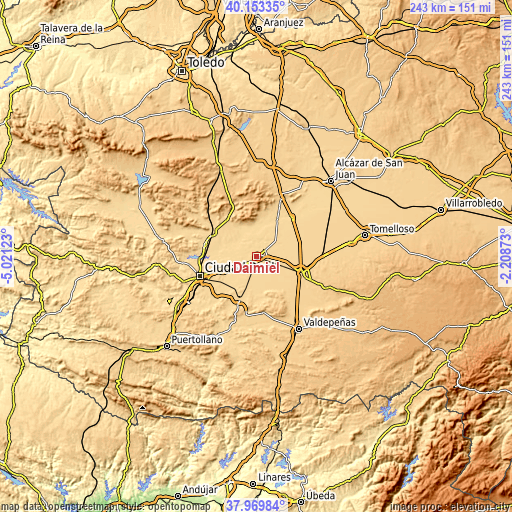Topographic map of Daimiel
