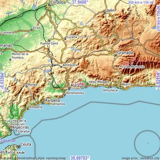 Topographic map of Cútar