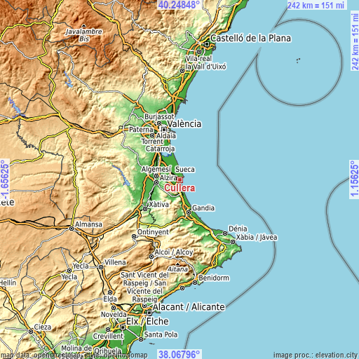 Topographic map of Cullera