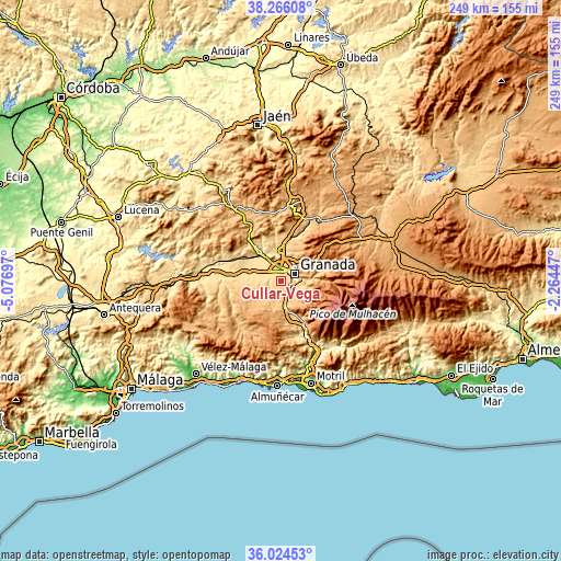 Topographic map of Cúllar-Vega