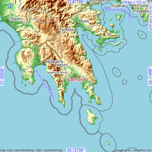 Topographic map of Vlachiótis