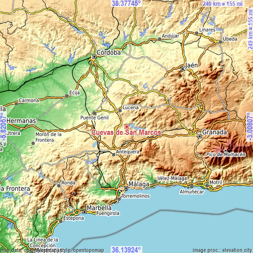 Topographic map of Cuevas de San Marcos