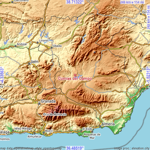 Topographic map of Cuevas del Campo