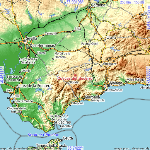 Topographic map of Cuevas del Becerro