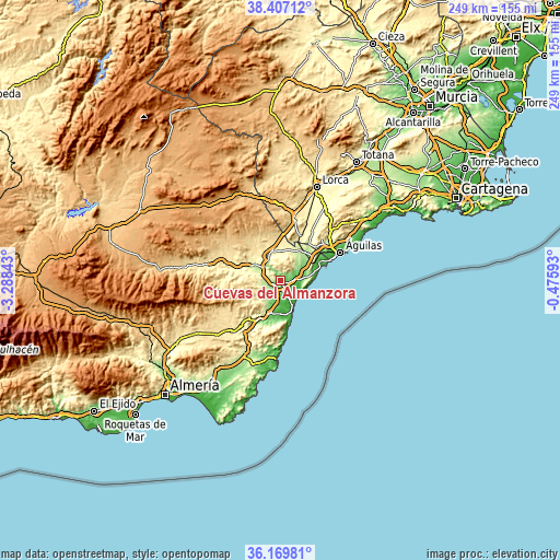 Topographic map of Cuevas del Almanzora