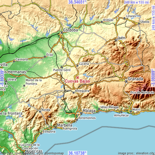 Topographic map of Cuevas Bajas