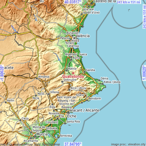 Topographic map of Quatretonda