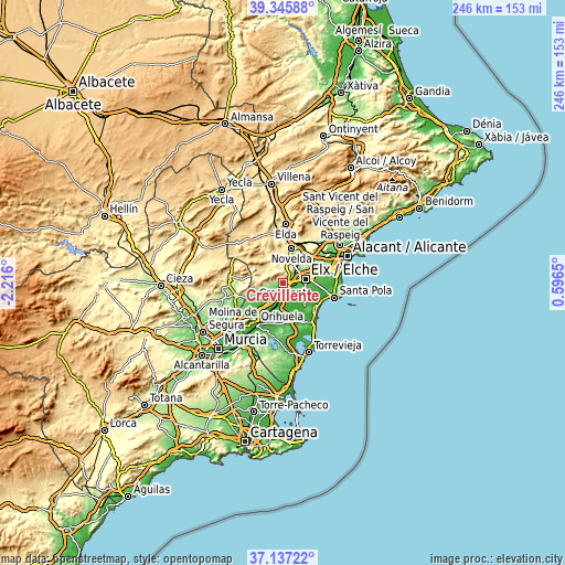 Topographic map of Crevillente
