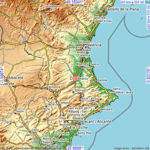 Topographic map of Cotes