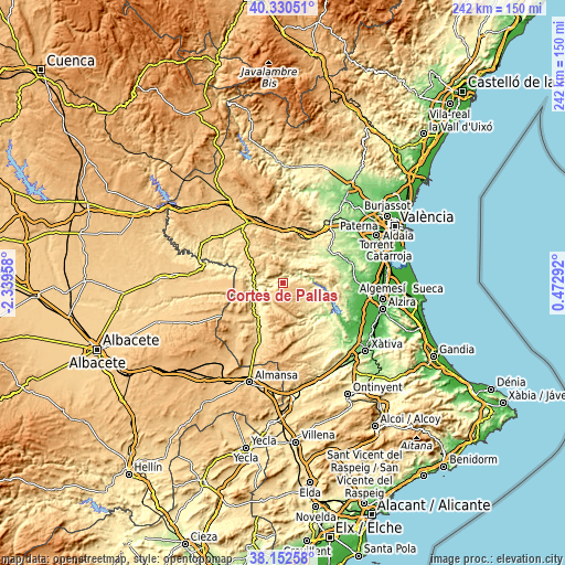 Topographic map of Cortes de Pallás