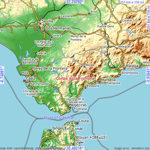 Topographic map of Cortes de la Frontera
