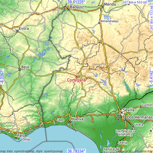 Topographic map of Cortegana