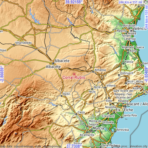 Topographic map of Corral-Rubio