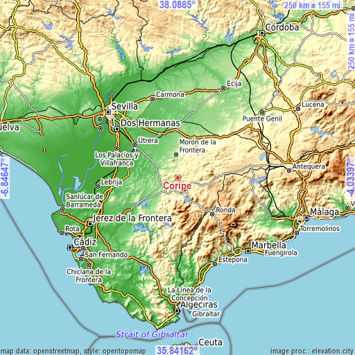 Topographic map of Coripe