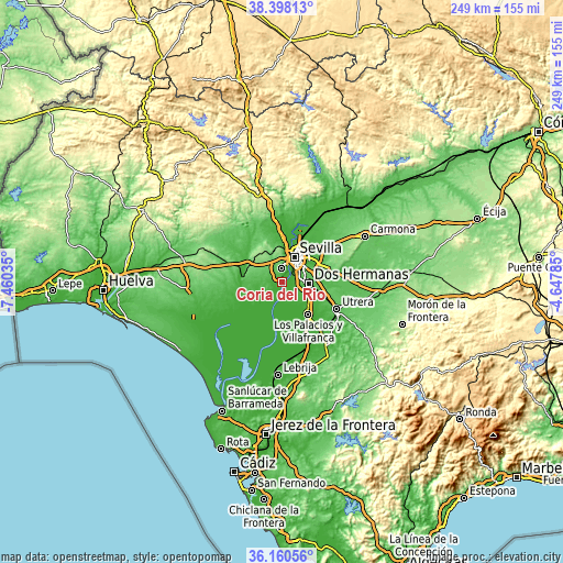 Topographic map of Coria del Río