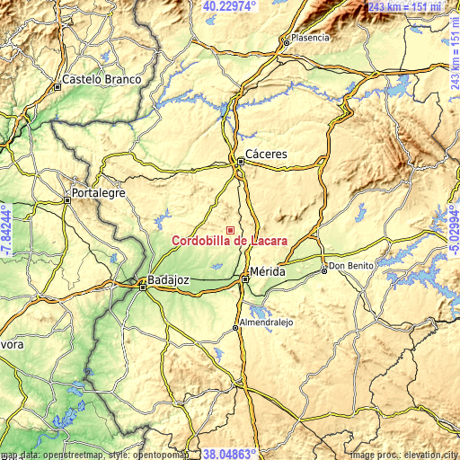 Topographic map of Cordobilla de Lácara