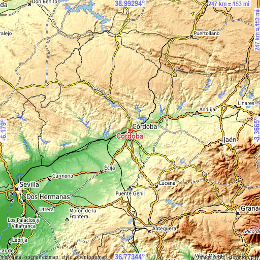 Topographic map of Córdoba