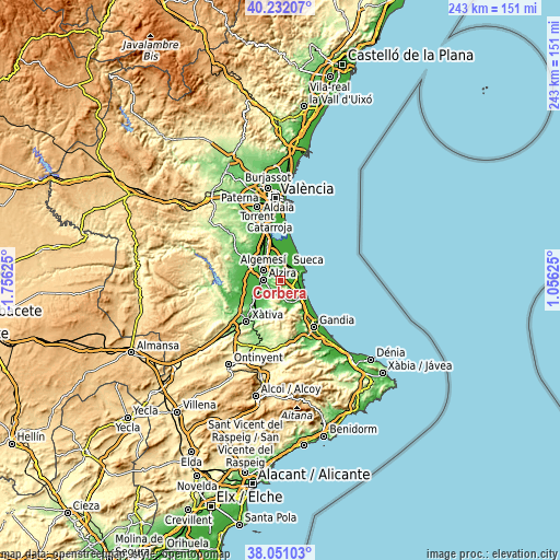 Topographic map of Corbera