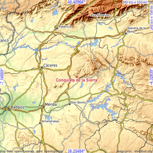 Topographic map of Conquista de la Sierra