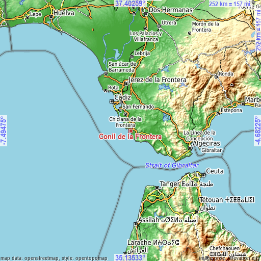 Topographic map of Conil de la Frontera