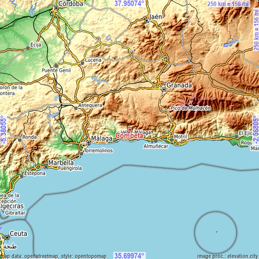 Topographic map of Cómpeta