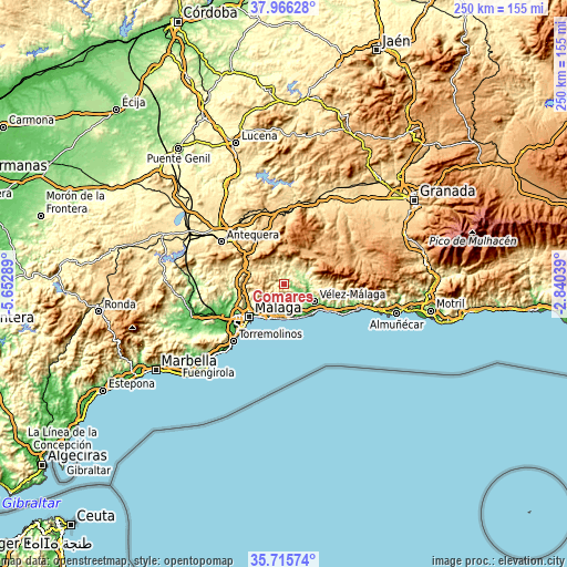 Topographic map of Comares
