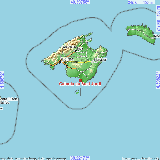 Topographic map of Colònia de Sant Jordi