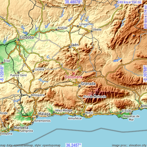 Topographic map of Colomera