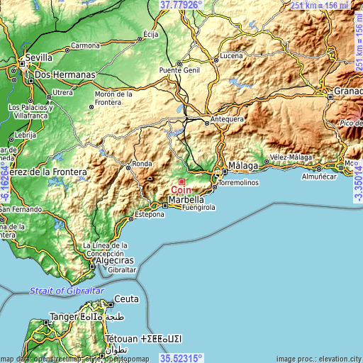 Topographic map of Coín