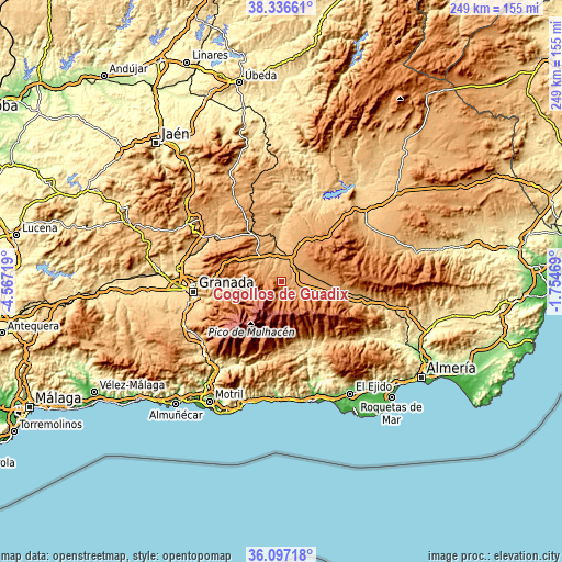 Topographic map of Cogollos de Guadix