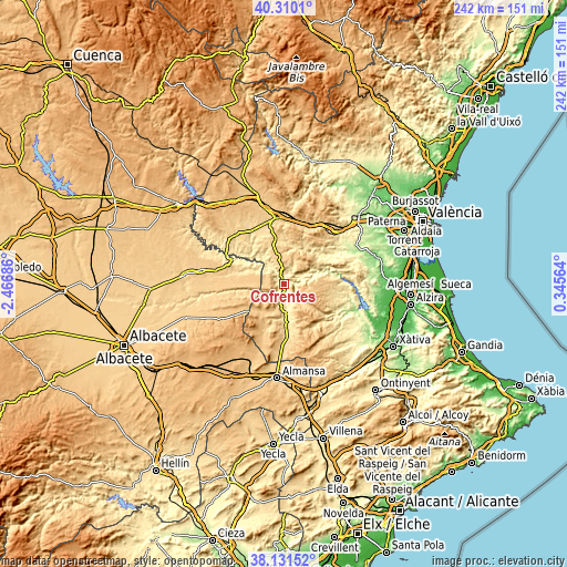 Topographic map of Cofrentes