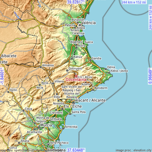 Topographic map of Cocentaina