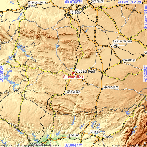 Topographic map of Ciudad Real