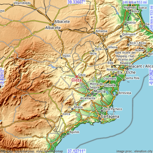 Topographic map of Cieza