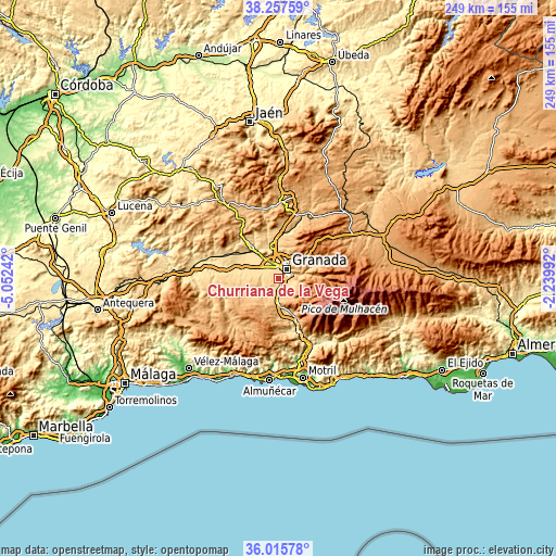 Topographic map of Churriana de la Vega