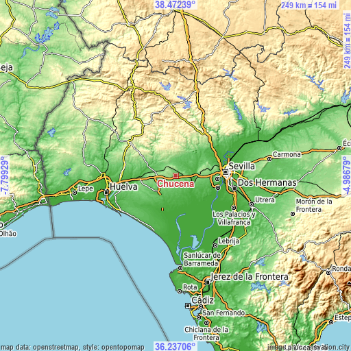 Topographic map of Chucena