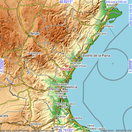 Topographic map of Chóvar