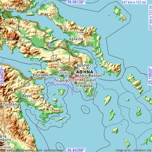 Topographic map of Výronas
