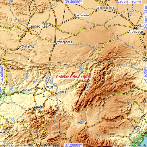 Topographic map of Chiclana de Segura