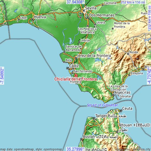 Topographic map of Chiclana de la Frontera