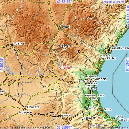 Topographic map of Chelva